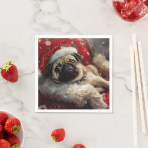 Serviette En Papier Festive de Noël de chien carlin