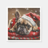 Serviette En Papier Festive de Noël de Chien de taureaux français (Devant)