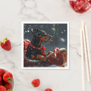 Serviette En Papier Festive de Noël de chien Doberman