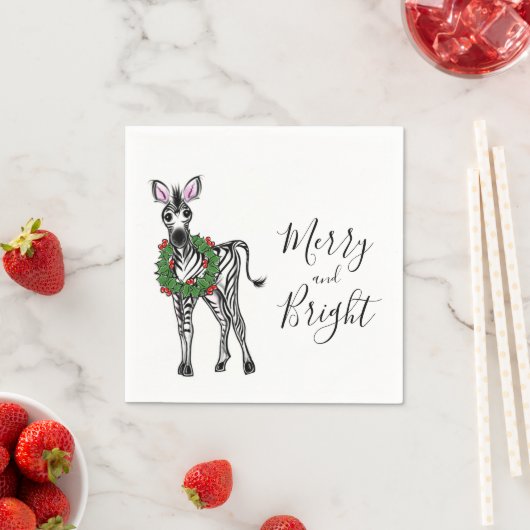 Serviette En Papier Festive Fête Zebra illustration, Holly wreath (En situation)