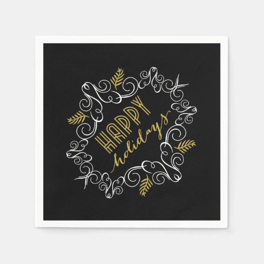 Serviette En Papier Festive Foliage Deco Gold Frame (Devant)