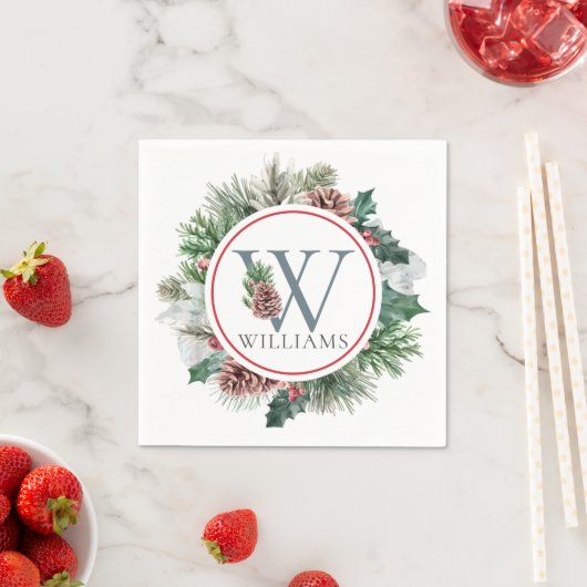 Serviette En Papier Festive Foliage Monogramme Dîner Initial (En situation)