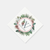 Serviette En Papier Festive Foliage Monogramme Dîner Initial (Coin)