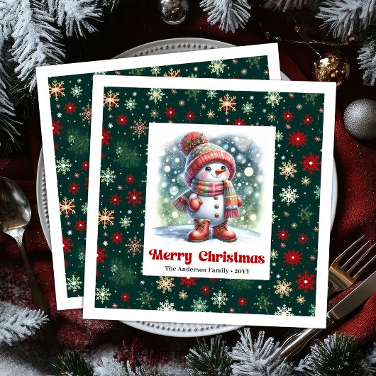 Serviette En Papier Festive funny snowman with snowflakes kids napkins