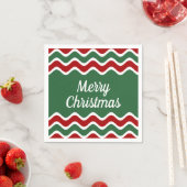 Serviette En Papier Festive Green Red Stripes Joyeux Noël (En situation)
