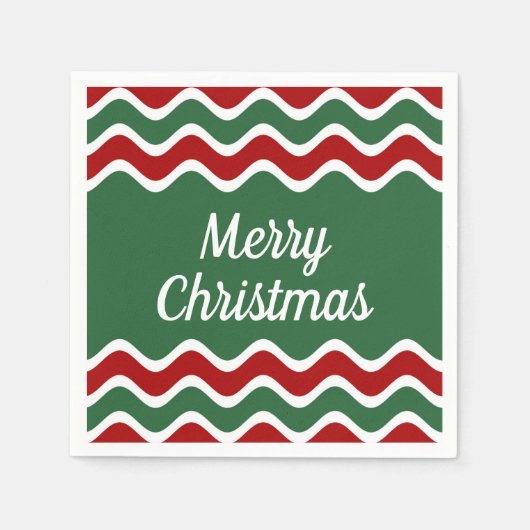 Serviette En Papier Festive Green Red Stripes Joyeux Noël (Devant)