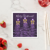 Serviette En Papier Festive Holiday Purple Christmas Trees Gold Bows (En situation)