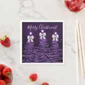 Serviette En Papier Festive Holiday Purple Christmas Trees Silver Bows (En situation)