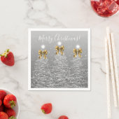 Serviette En Papier Festive Holiday Silver Christmas Trees Gold Bows (En situation)