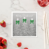 Serviette En Papier Festive Holiday Silver Christmas Trees Green Bows (En situation)