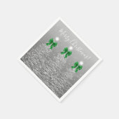 Serviette En Papier Festive Holiday Silver Christmas Trees Green Bows (Coin)