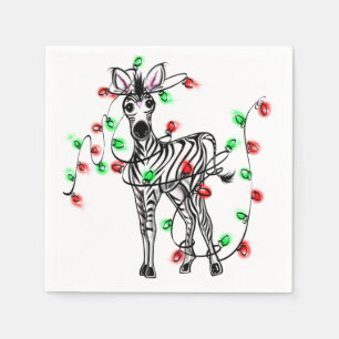 Serviette En Papier Festive Holiday Zebra, lumières scintillantes