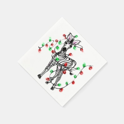 Serviette En Papier Festive Holiday Zebra, lumières scintillantes (Coin)