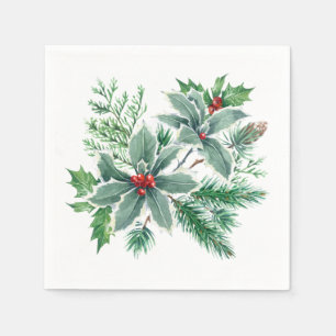 Serviette En Papier Festive Holly Berry Fête de Noël