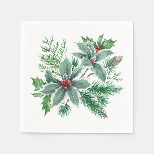 Serviette En Papier Festive Holly Berry Fête de Noël (Devant)