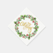 Serviette En Papier Festive Holly Wreath - Gold Foil Joyeux Noël (Coin)
