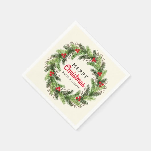 Serviette En Papier Festive Joyeux Noël Joyeux Joyeux Vacances Holly B (Coin)