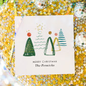 Serviette En Papier Festive Moderne Aquarelle Noël Arbres de Noël