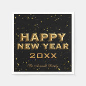 Serviette En Papier Festive moderne Black Gold scintille Bonne année (Devant)