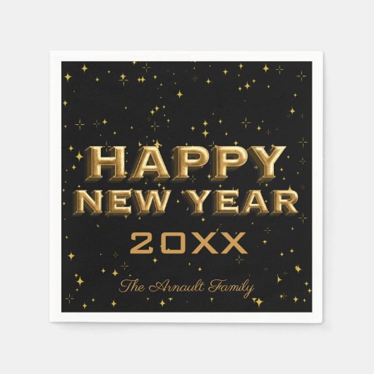 Serviette En Papier Festive moderne Black Gold scintille Bonne année (Devant)
