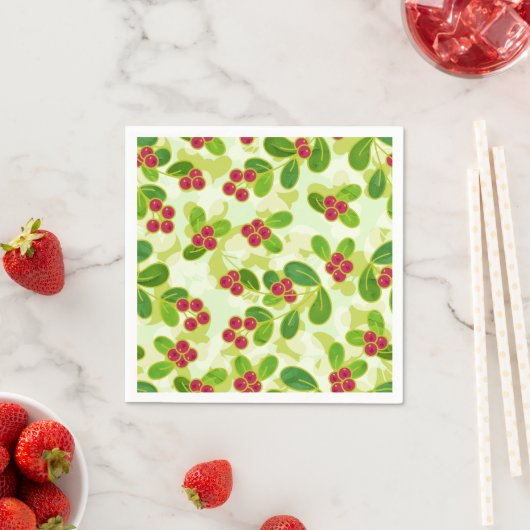 Serviette En Papier Festive Motif de fruits de canneberge, vert (En situation)