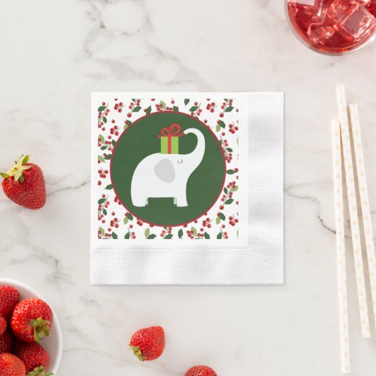 Serviette En Papier Festive Noël blanc éléphant (En situation)