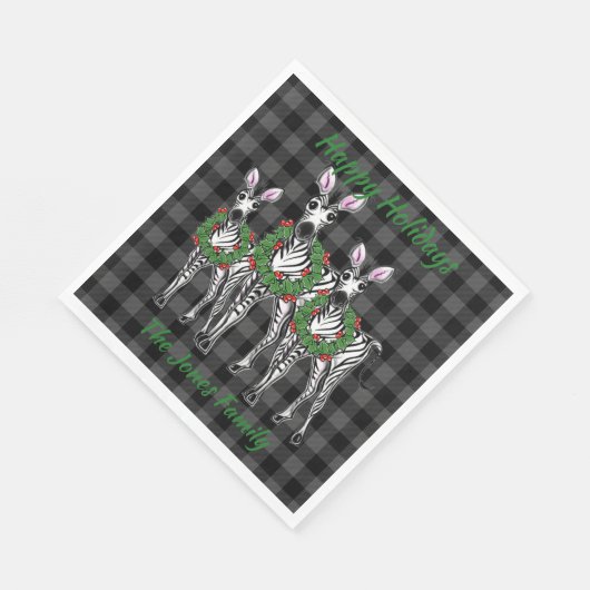 Serviette En Papier Festive Noël zèbres, xmas couronne, plaid gris (Coin)