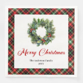 Serviette En Papier Festive Pine Wreath Christmas Napkins Custom Text (Devant)