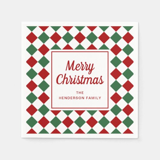 Serviette En Papier Festive Red Green Checks Joyeux Noël (Devant)