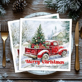 Serviette En Papier Festive red truck Christmas scene rustic table 