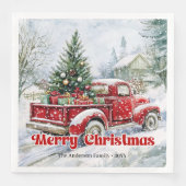 Serviette En Papier Festive red truck Christmas scene rustic table  (Devant)