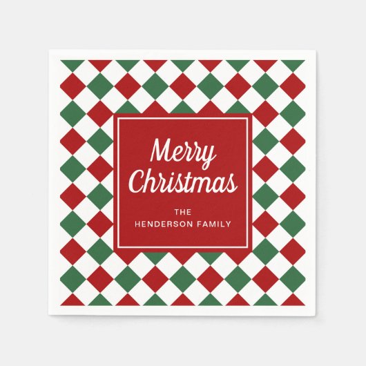 Serviette En Papier Festive Rouge Checked Joyeux Noël (Devant)