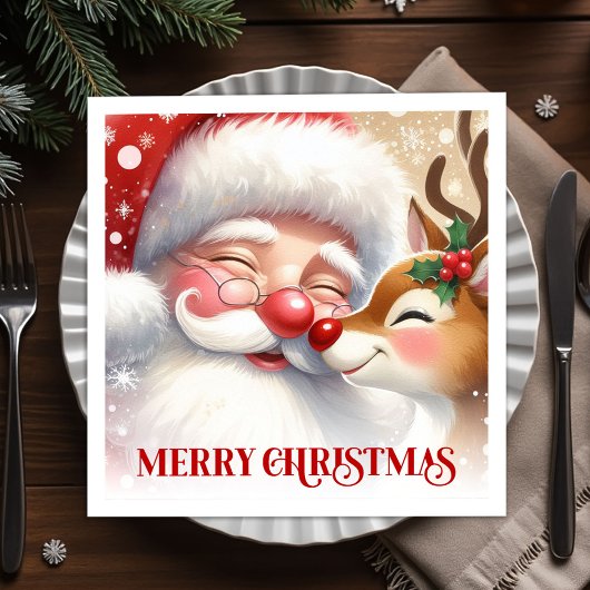 Serviette En Papier Festive Santa and Rudolph Christmas Napkins Dinner