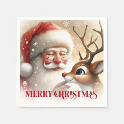 Serviette En Papier Festive Santa Claus Rudolph Holiday Dinner Party  (Devant)