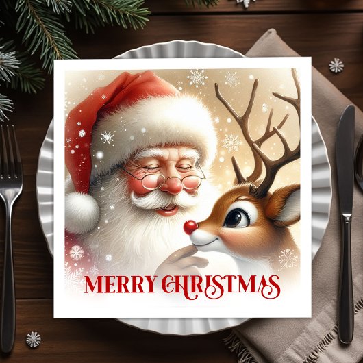 Serviette En Papier Festive Santa Claus Rudolph Holiday Dinner Party 