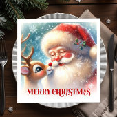 Serviette En Papier Festive Santa Claus Rudolph Holiday Napkins Dinner