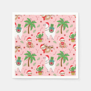 Serviette En Papier Festive Sloths and Llamas Motif de vacances