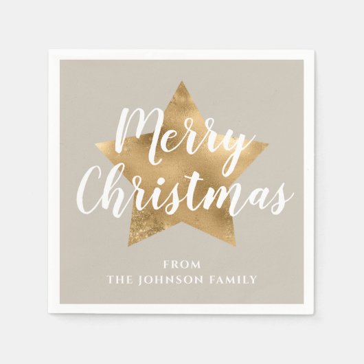 Serviette En Papier Festive Taupe Gold Star Noël (Devant)