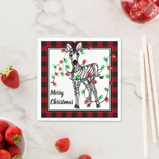 Serviette En Papier Festive vacances Zebra, Twinkle lumières, plaid (En situation)