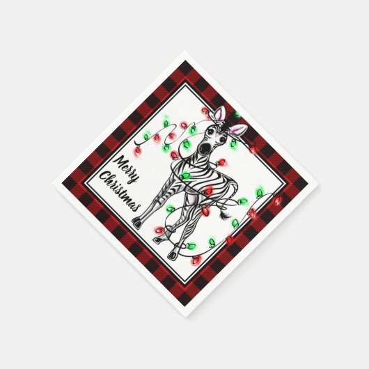 Serviette En Papier Festive vacances Zebra, Twinkle lumières, plaid (Coin)