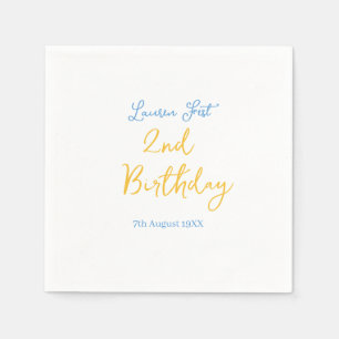 Serviette En Papier fête 2e anniversaire nom date jaune bleu boho enfa