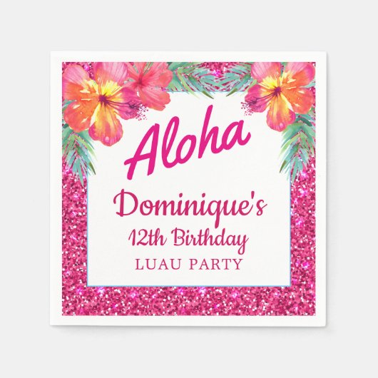 Serviette En Papier Fête Aloha Luau Paillettes Papier Tropical Hibiscu (Devant)