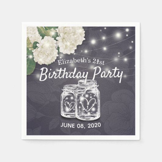 Serviette En Papier Fête Anniversaire Mason Jars String Fleurs (Devant)