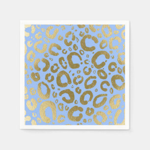 Serviette En Papier Fête avec Imprimé Léopard Doré et Bleu Clair Glamo