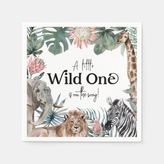 Serviette En Papier Fête Baby shower Wild One Safari Animaux (Devant)