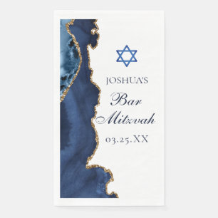 Serviette En Papier Fête Bar Mitzvah Bleu Nuit Agate Dorée Personnalis