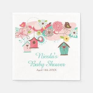 Serviette En Papier Fête bébé Cages à oiseaux florales roses et vertes