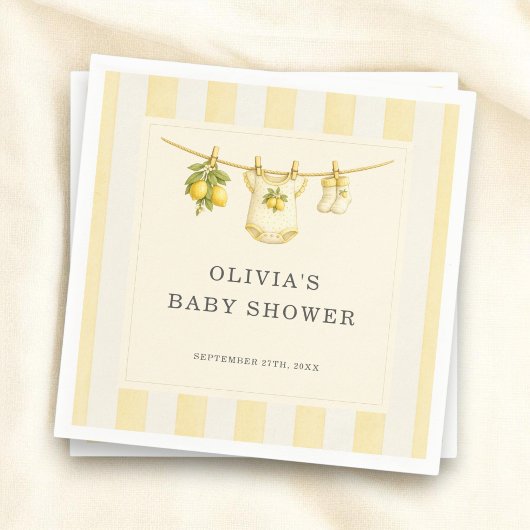 Serviette En Papier Fête Bébé Thème Citron: Can't Wait to Squeeze Stri