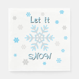 Serviette En Papier Fête Bleu Flocons de Neige Argent Laissez Neiger