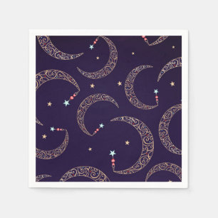 Serviette En Papier Fête céleste de la Lune en filigrane d'or violet m